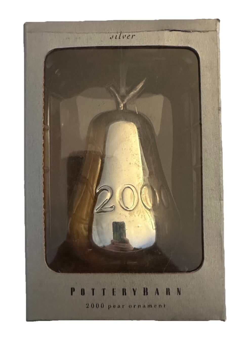 NIB NOS Vintage Pottery Barn Year 2000 Millenium Silver Pear Ornament